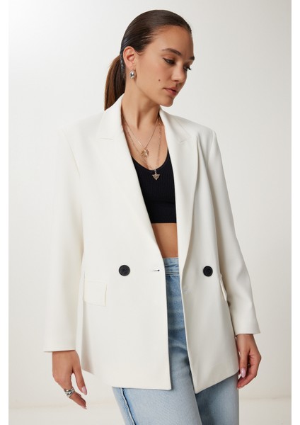 Kontrast Düğmeli Oversize Mevsimlik Blazer Ceket