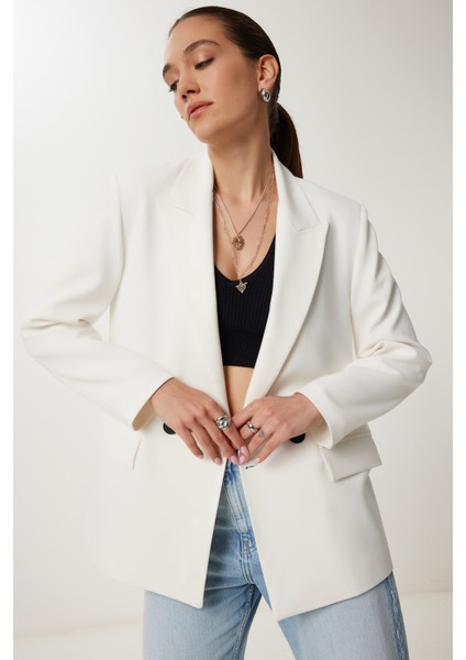 Kontrast Düğmeli Oversize Mevsimlik Blazer Ceket