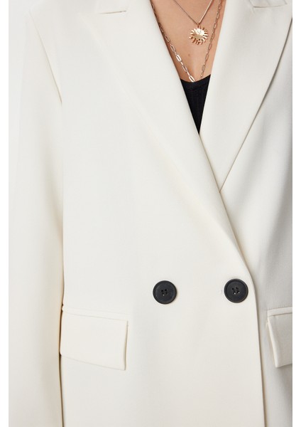 Kontrast Düğmeli Oversize Mevsimlik Blazer Ceket