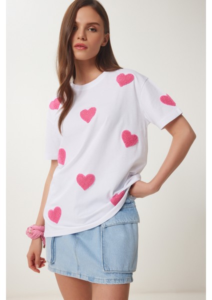 Kalp Dokulu Pamuklu Örme T-Shirt fiyatları