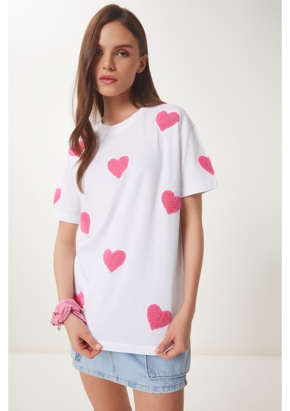 Kalp Dokulu Pamuklu Örme T-Shirt modelleri