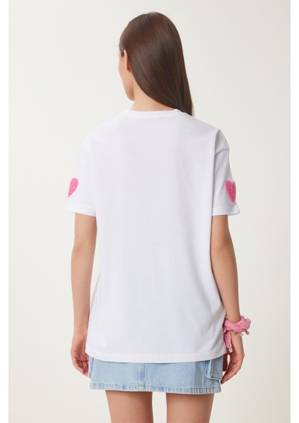 Kalp Dokulu Pamuklu Örme T-Shirt