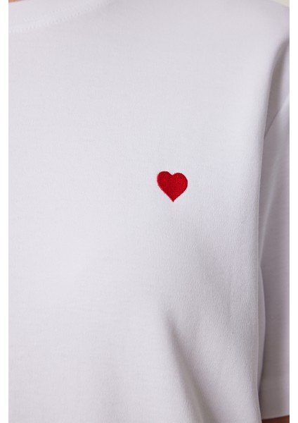 Kalp Nakışlı Pamuklu Örme T-Shirt indirimleri