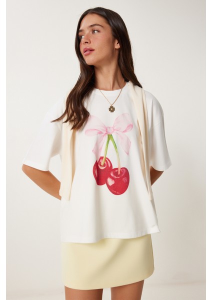 Kiraz Baskılı Pamuklu Örme T-Shirt fiyatları