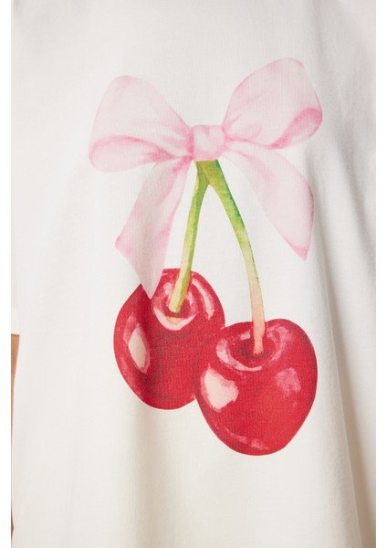 Kiraz Baskılı Pamuklu Örme T-Shirt fırsatları