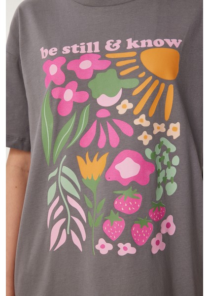Oversize Baskılı Örme T-Shirt modelleri