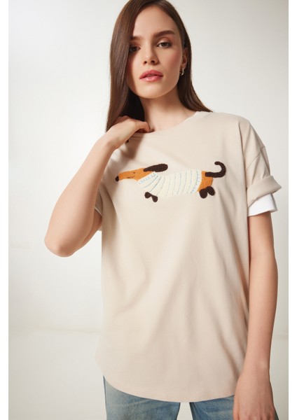 Nakışlı Pamuklu Oversize Örme T-Shirt modelleri
