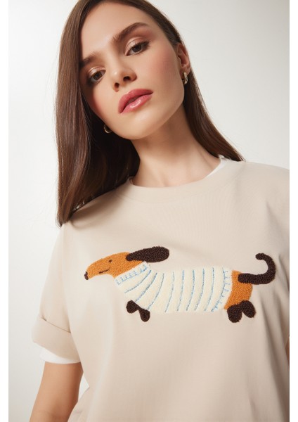 Nakışlı Pamuklu Oversize Örme T-Shirt fırsatları