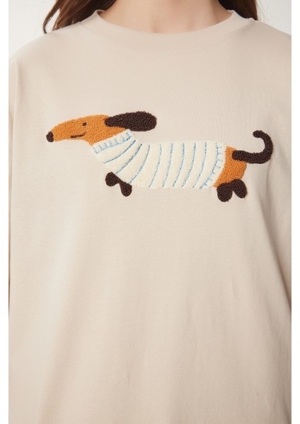 Nakışlı Pamuklu Oversize Örme T-Shirt indirimleri