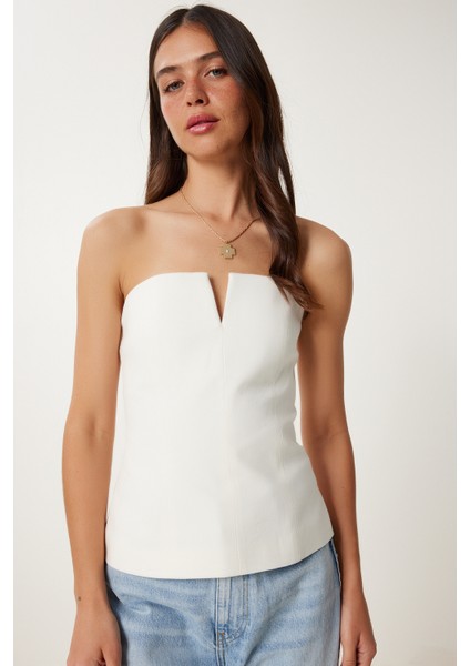 Straplez Crop Dokuma Bluz fiyatları