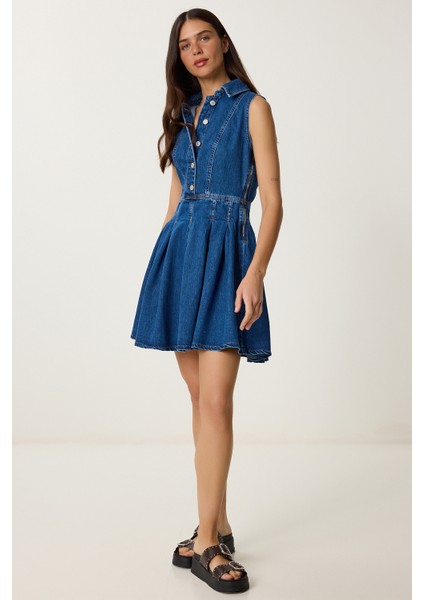 Mini Kloş Denim Elbise