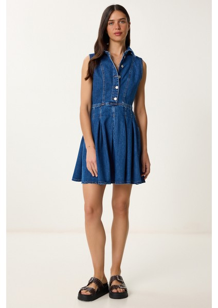 Mini Kloş Denim Elbise