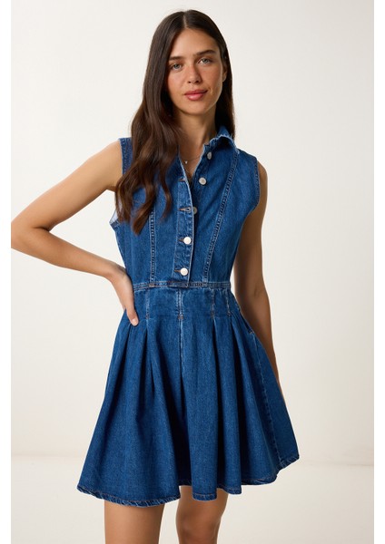 Mini Kloş Denim Elbise