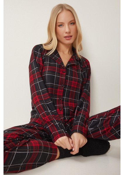 Kareli Gömlek Pantolon Örme Pijama Takımı