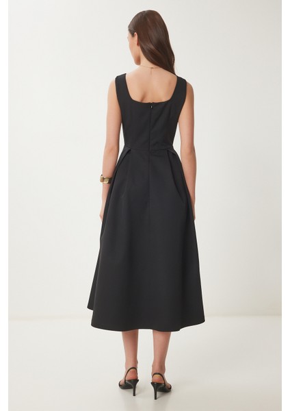 A Kesim Midi Dokuma Elbise LWF0026 SİYAH indirimleri