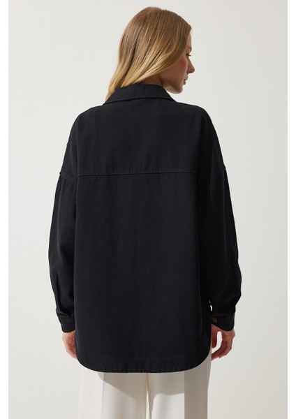 Yıldız Nakışlı Oversize Gömlek Ceket LSA0004 SİYAH