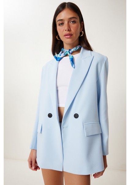 Kontrast Düğmeli Oversize Mevsimlik Blazer Ceket