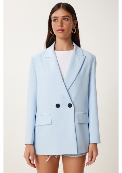 Kontrast Düğmeli Oversize Mevsimlik Blazer Ceket