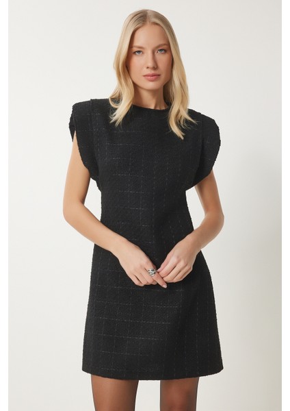Vatkalı Mini Tüvit Dokuma Elbise LWF0023 SİYAH fiyatları