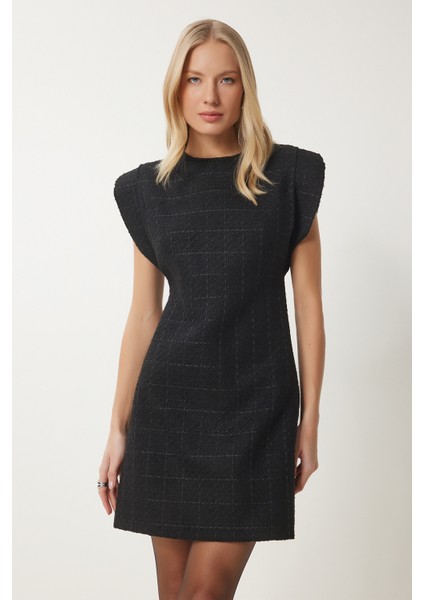 Vatkalı Mini Tüvit Dokuma Elbise LWF0023 SİYAH modelleri