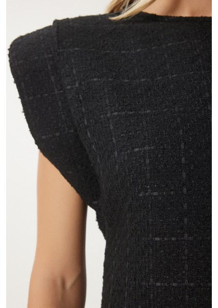 Vatkalı Mini Tüvit Dokuma Elbise LWF0023 SİYAH fırsatları
