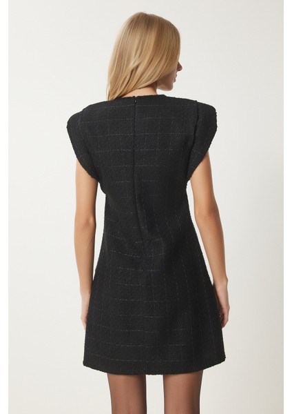 Vatkalı Mini Tüvit Dokuma Elbise LWF0023 SİYAH indirimleri