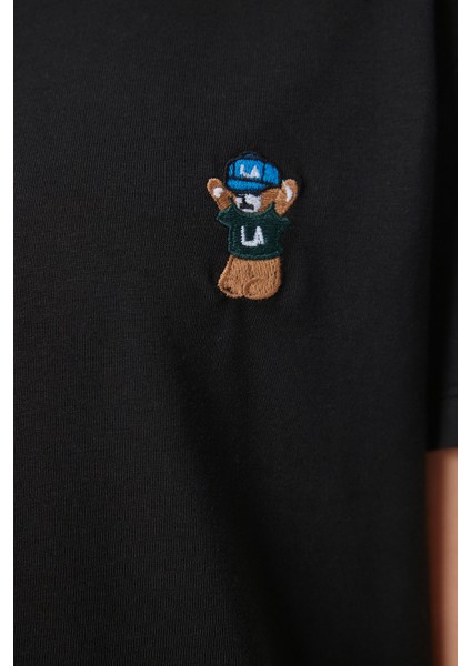 Ayıcık Işlemeli Pamuklu Örme T-Shirt
