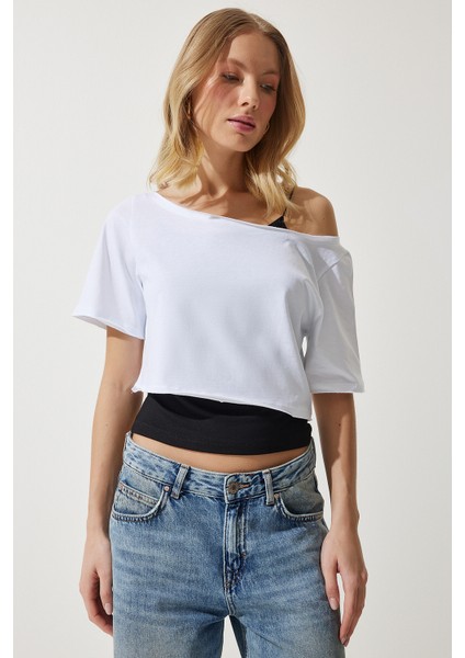 Kayık Yaka Basic Crop 2'li Paket Örme T-Shirt fiyatları