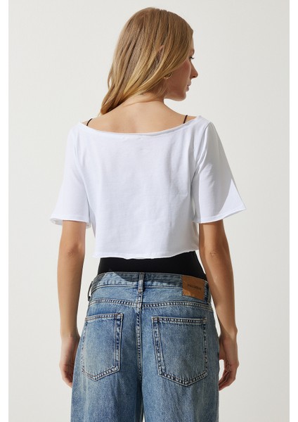 Kayık Yaka Basic Crop 2'li Paket Örme T-Shirt fırsatları
