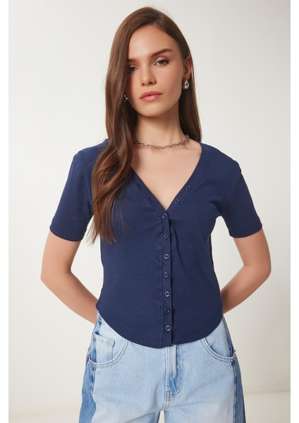 Düğmeli Basic Örme Bluz fiyatları