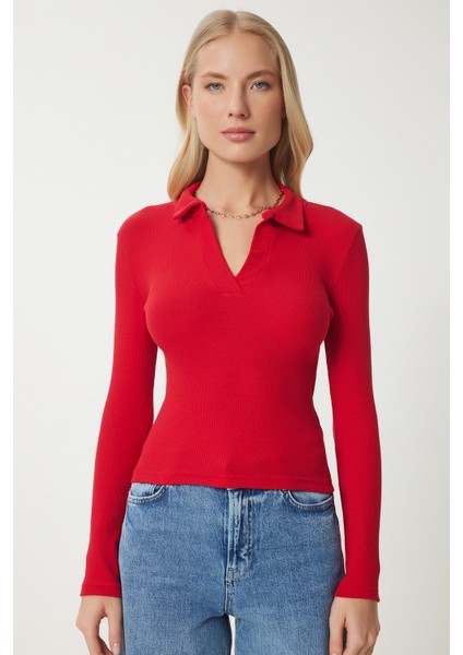 Polo Yaka Fitilli 2'li Paket Örme Bluz modelleri