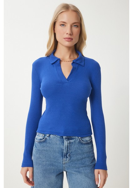 Polo Yaka Fitilli 2'li Paket Örme Bluz
