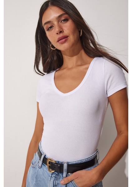 V Yaka Örme T-Shirt fiyatları
