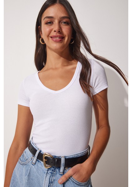 V Yaka Örme T-Shirt indirimleri