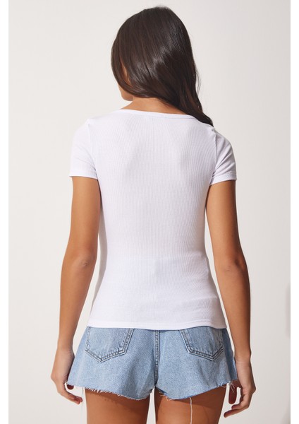 V Yaka Örme T-Shirt