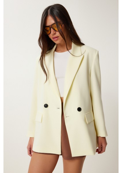 Kontrast Düğmeli Oversize Mevsimlik Blazer Ceket