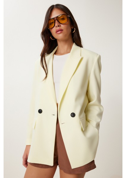Kontrast Düğmeli Oversize Mevsimlik Blazer Ceket