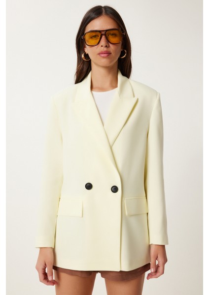 Kontrast Düğmeli Oversize Mevsimlik Blazer Ceket