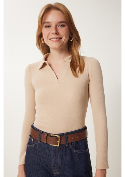 Polo Yaka Fitilli 2'li Paket Örme Bluz