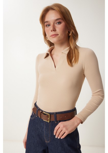 Polo Yaka Fitilli 2'li Paket Örme Bluz