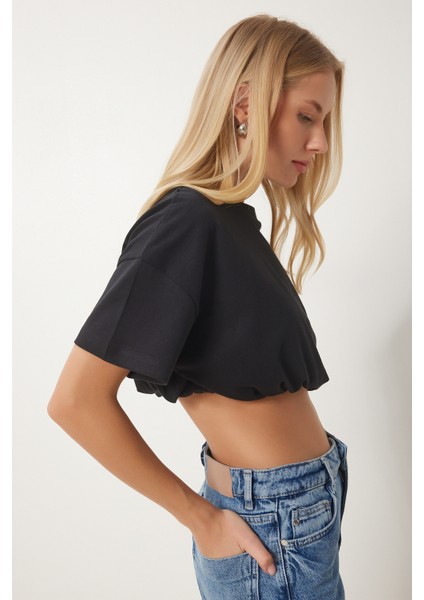 Lastikli Crop Örme T-Shirt fiyatları