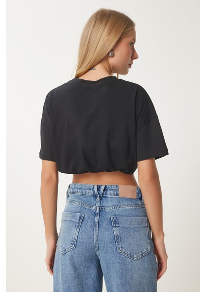 Lastikli Crop Örme T-Shirt indirimleri
