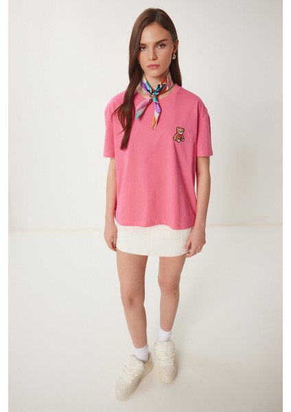 Ayıcık Işlemeli Pamuklu Örme T-Shirt