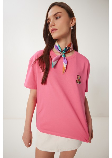 Ayıcık Işlemeli Pamuklu Örme T-Shirt