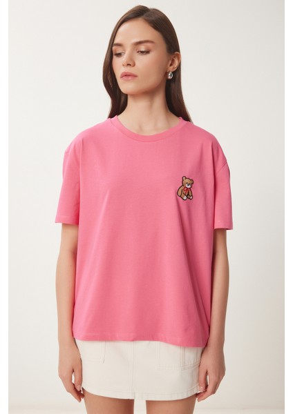 Ayıcık Işlemeli Pamuklu Örme T-Shirt