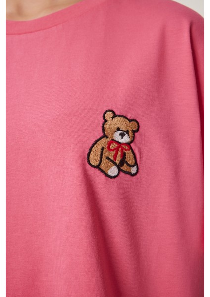 Ayıcık Işlemeli Pamuklu Örme T-Shirt