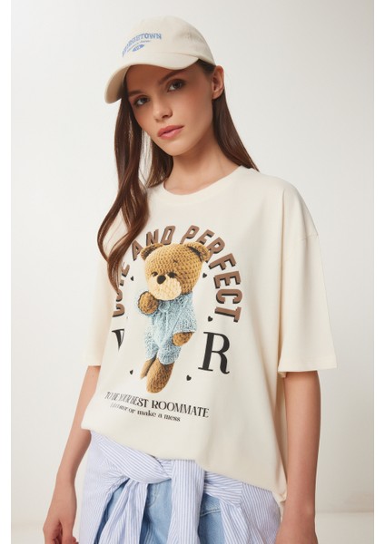 Ayıcık Baskılı Pamuklu Örme T-Shirt modelleri