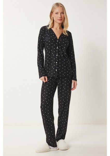 Desenli Gömlek Pantolon Örme Pijama Takımı