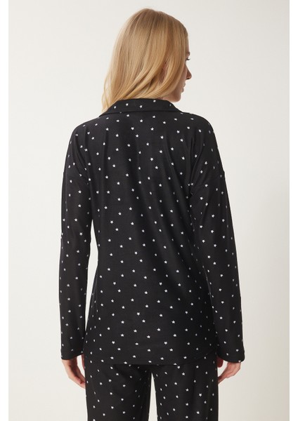 Desenli Gömlek Pantolon Örme Pijama Takımı