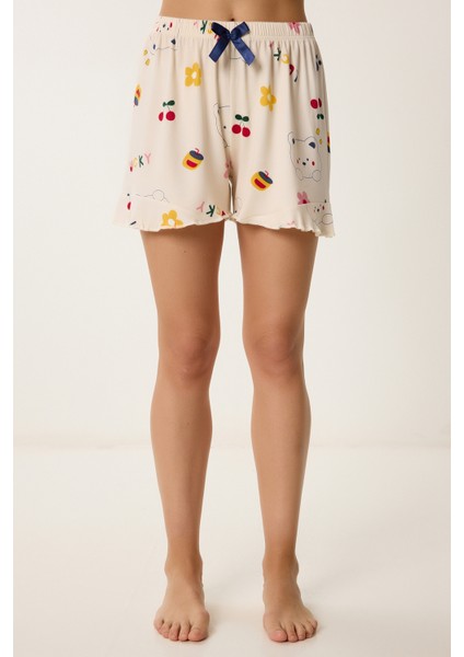 Desenli Şortlu Örme Pijama Takımı
